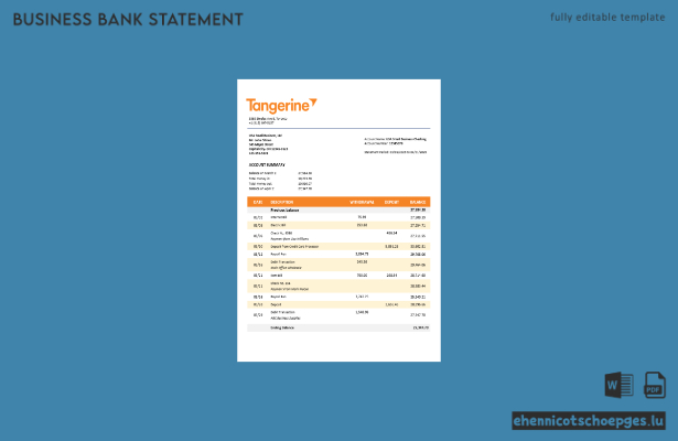 Beispielvorschau eines Kontoauszugs von Tangerine im Word- und PDF-Format